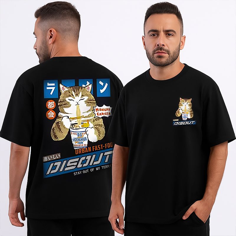 t-shirt, oversized t-shirt, bomulls t-shirt, lös t-shirt, ramen katt t-shirt, japansk stil t-shirt
