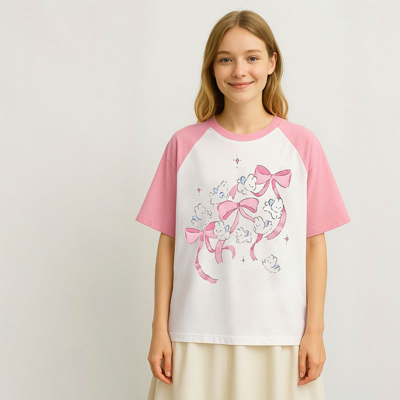 t-shirt dam, oversized t-shirt, rosa t-shirt, söt t-shirt, kawaii t-shirt, japansk stil t-shirt
