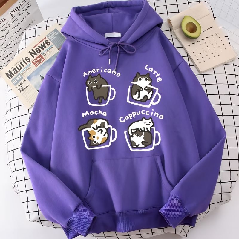 Purple_Cats & Cups Print Men’s Hoodie