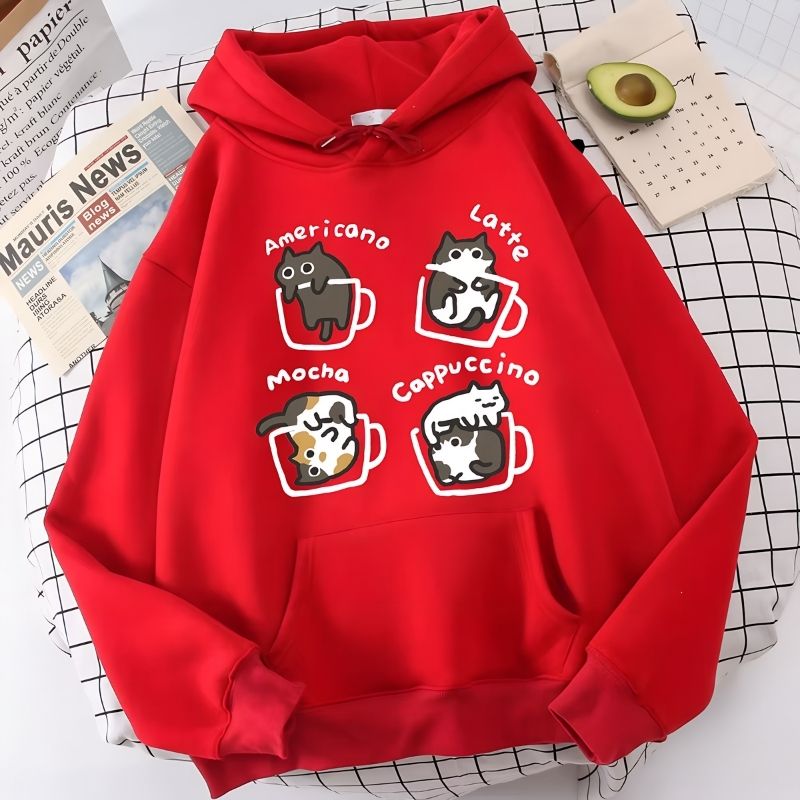 Red_Cats & Cups Print Men’s Hoodie
