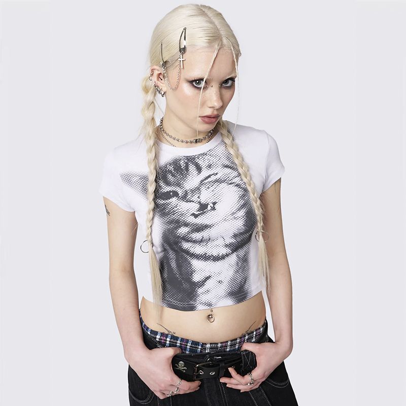 t-shirt, damt-shirt, t-shirt med kattmotiv