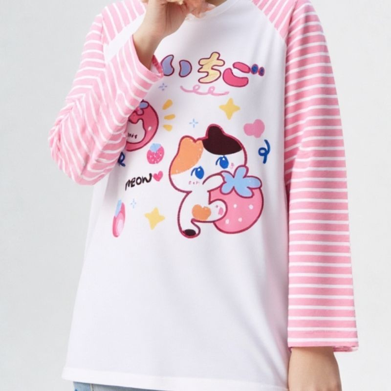 långärmad skjorta, randig långärmad skjorta, kawaii skjorta