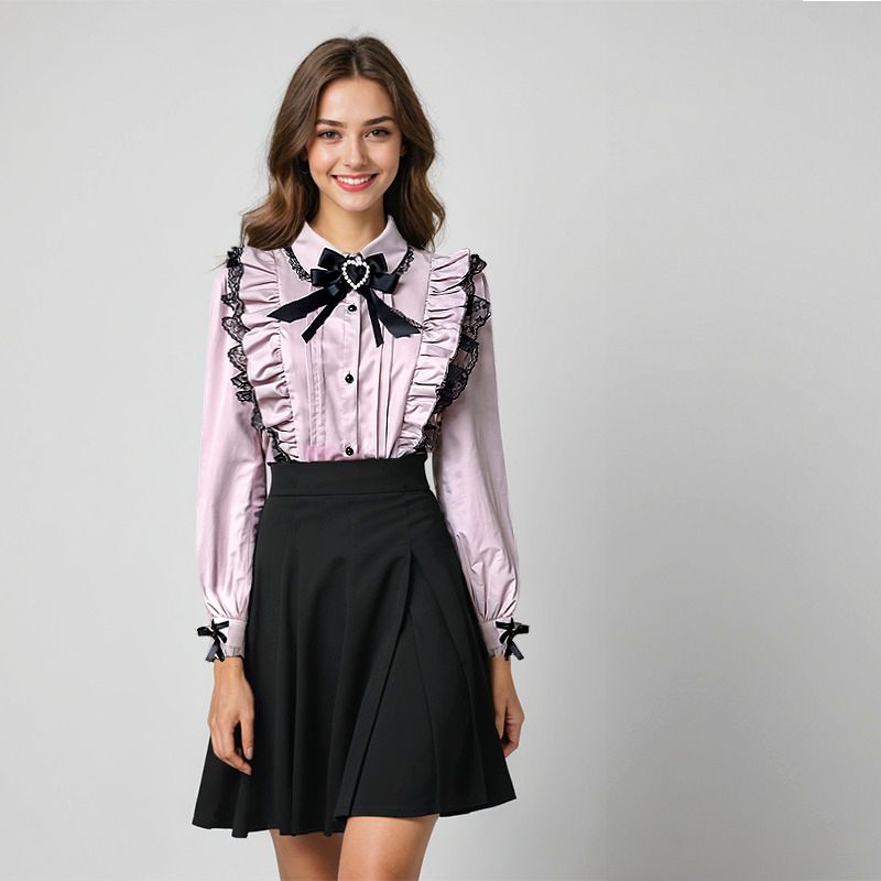 blus, volangskjorta, rosettblus, kawaii-skjorta