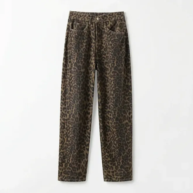 women jeans, wide leg jeans, leopard jeans, wide leg pants, denim pants