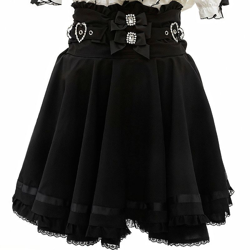variant_black_High-Waist Double Bow Japanese Skirt